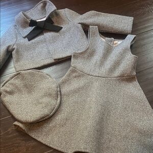 Gray Dress and Jacket Set with Black Bow